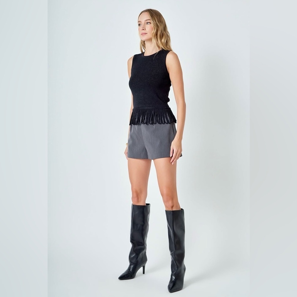 Endless Rose Black Fringe Tank Top NWOT - Picture 3 of 6